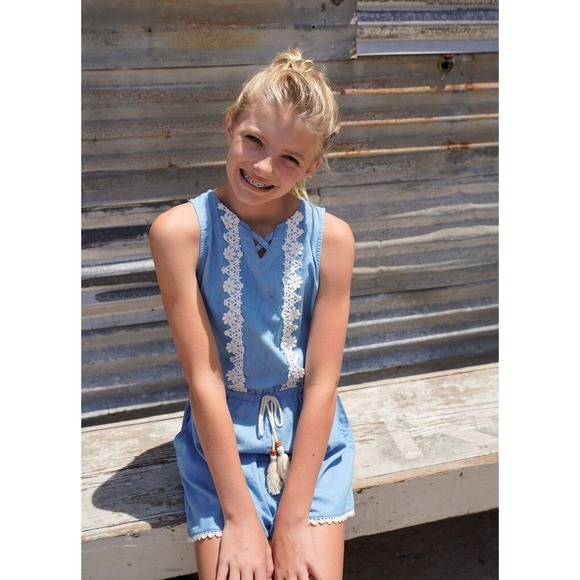 Smukke Big Girls' Vintage Lace Trim Romper w/‎ Pockets - Size 8 - Picture 5 of 7